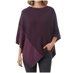 J. Jill | Cable Knit Color-block Poncho Shrug in Purple OS Obe Size OSFM